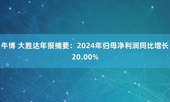 牛博 大胜达年报摘要：2024年归母净利润同比增长20.00%