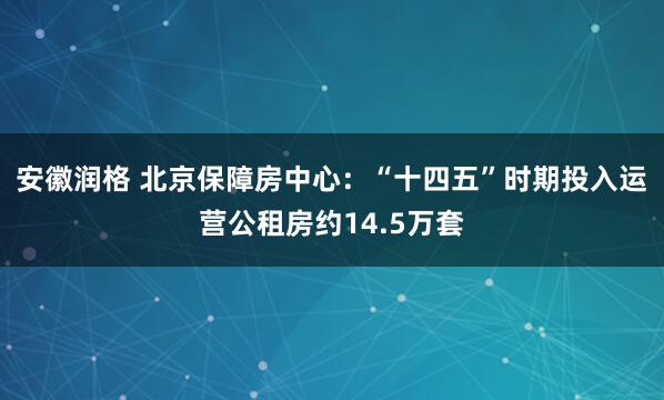 安徽润格 北京保障房中心：“十四五”时期投入运营公租房约14.5万套